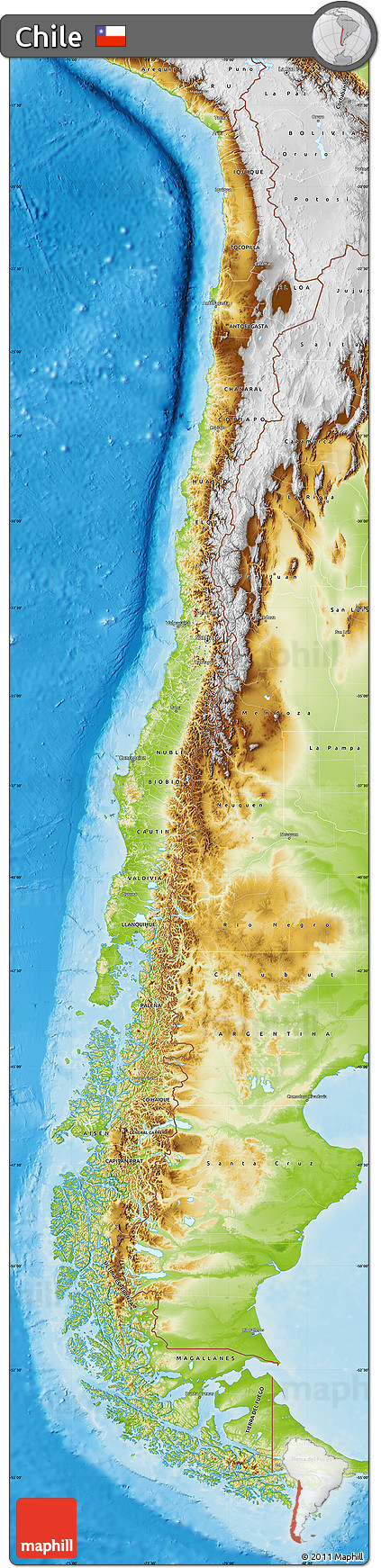 Physical Map of Chile