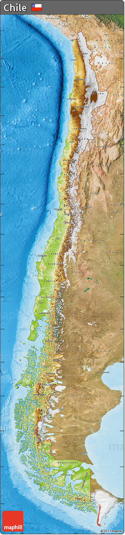 Physical Map of Chile, satellite outside, shaded relief sea