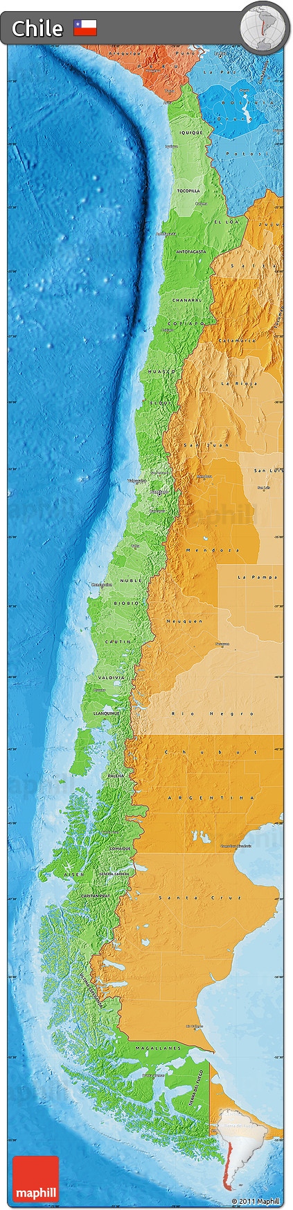 Political Shades Map of Chile