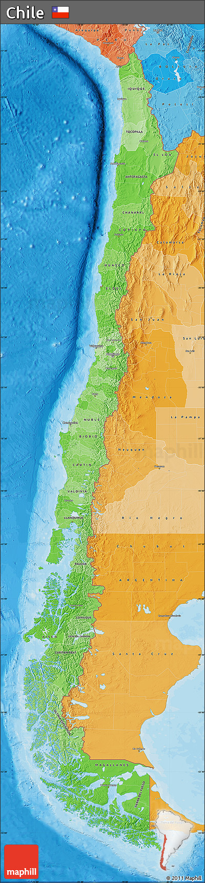 Political Shades Map of Chile