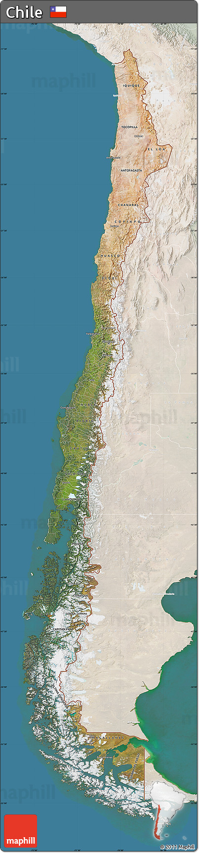 Satellite Map of Chile, lighten, land only
