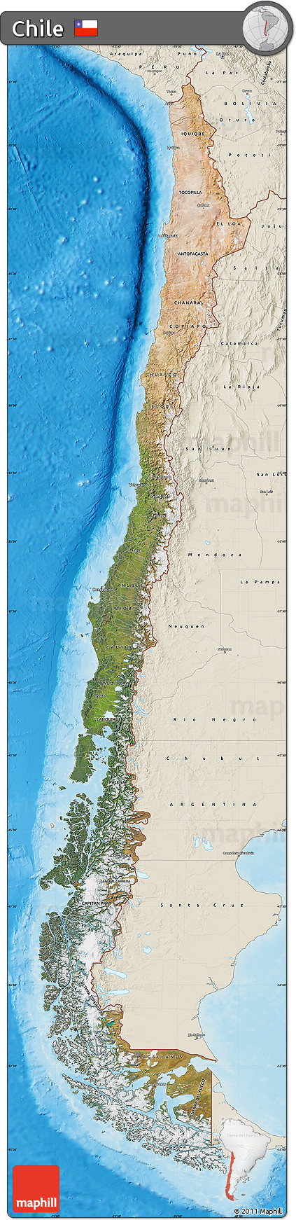 Satellite Map of Chile, shaded relief outside