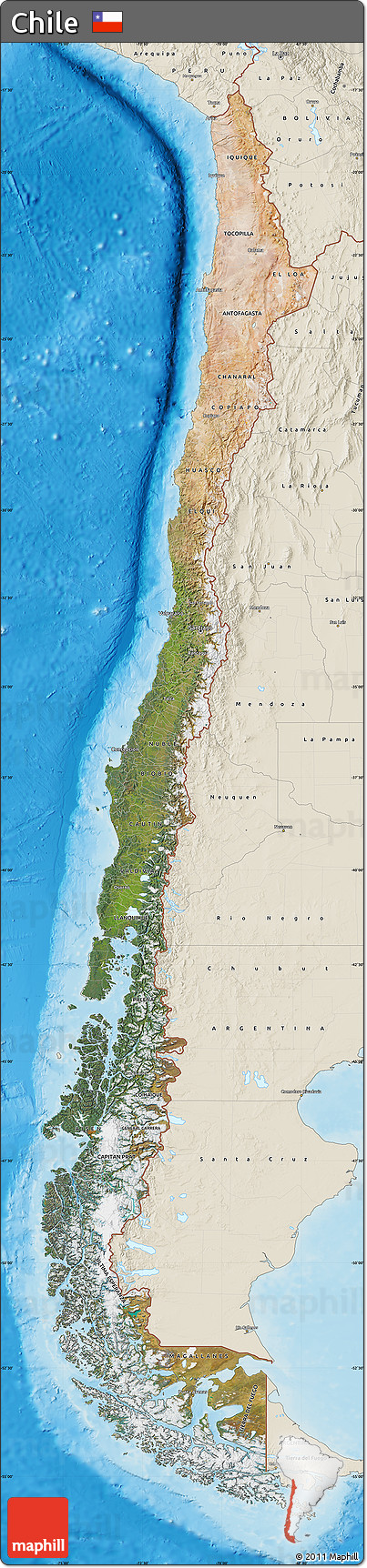 Satellite Map of Chile, shaded relief outside