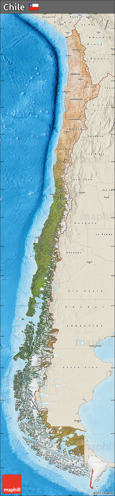 Satellite Map of Chile, shaded relief outside