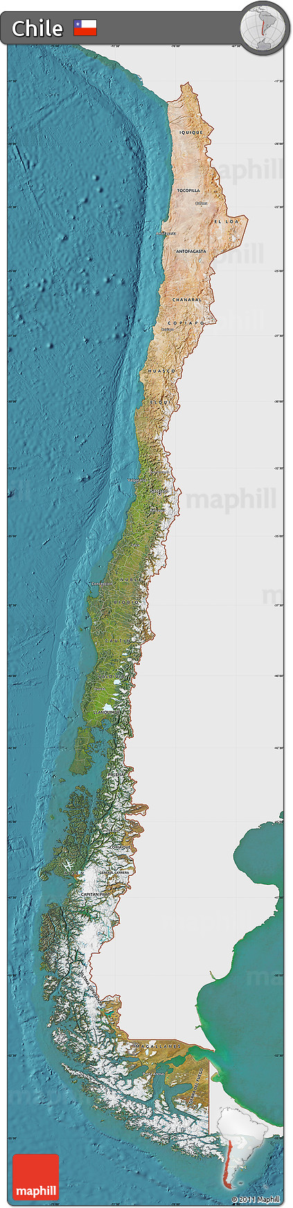 Satellite Map of Chile, single color outside