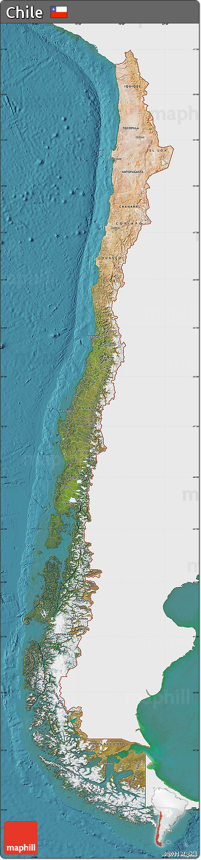 Satellite Map of Chile, single color outside