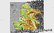 Physical Panoramic Map of Chaiten, darken, desaturated