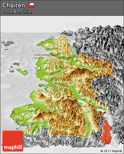 Physical Panoramic Map of Chaiten, desaturated