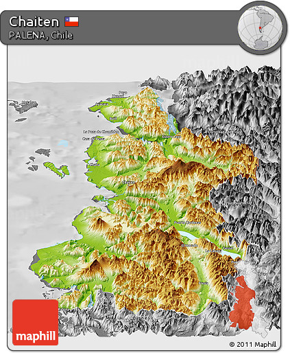 Physical Panoramic Map of Chaiten, desaturated