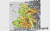 Physical Panoramic Map of Chaiten, desaturated