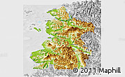 Physical Panoramic Map of Chaiten, lighten, desaturated