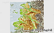 Physical Panoramic Map of Chaiten, semi-desaturated