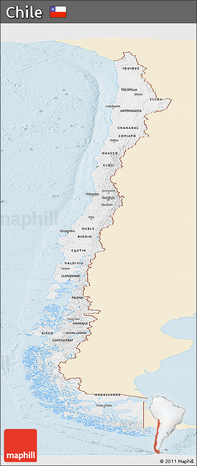 Classic Style Panoramic Map of Chile, single color outside