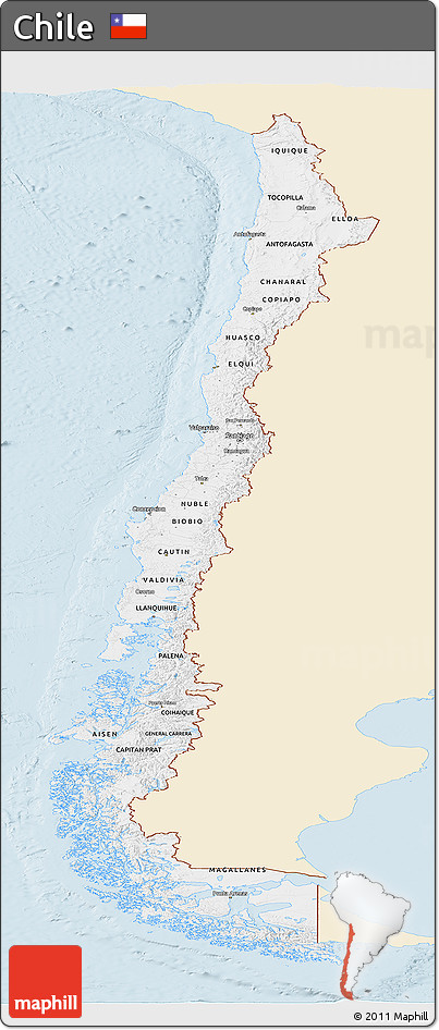 Classic Style Panoramic Map of Chile, single color outside