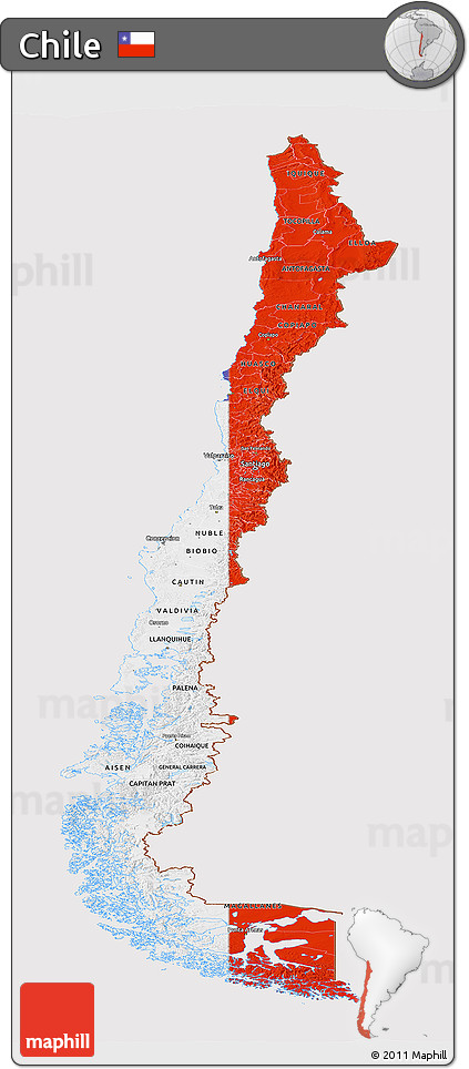 Flag Panoramic Map of Chile, flag aligned to the middle