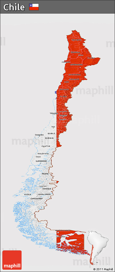 Flag Panoramic Map of Chile, flag aligned to the middle