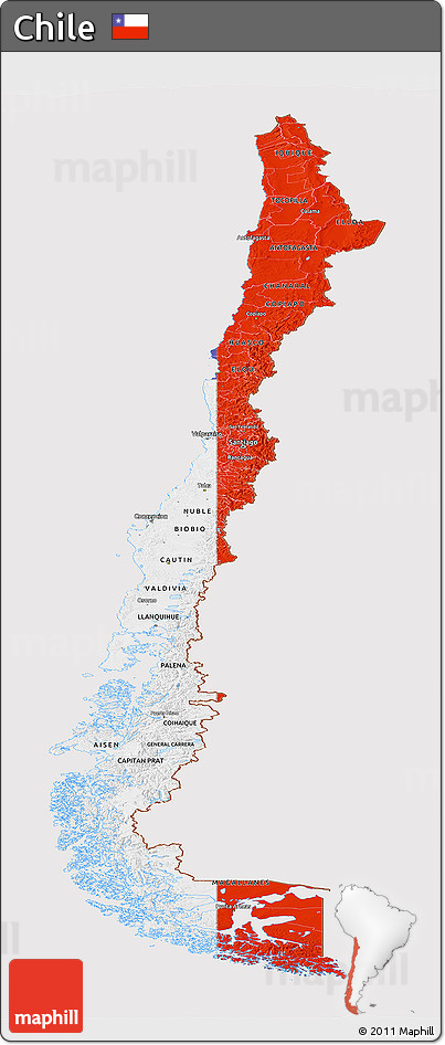Flag Panoramic Map of Chile, flag aligned to the middle