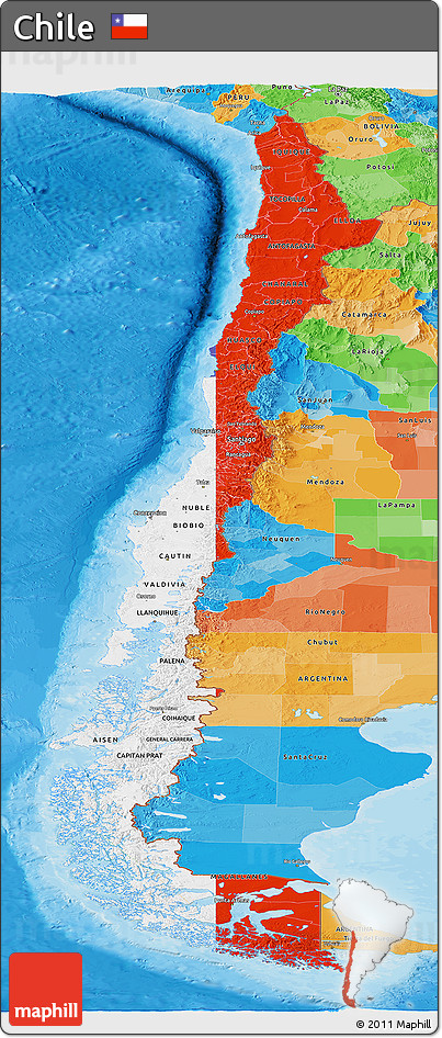 Flag Panoramic Map of Chile, political outside, flag rotated