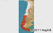 Flag Panoramic Map of Chile, satellite outside, flag centered