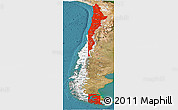 Flag Panoramic Map of Chile, satellite outside, flag aligned to the middle