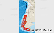 Flag Panoramic Map of Chile, shaded relief outside, bathymetry sea, flag centered