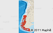 Flag Panoramic Map of Chile, shaded relief outside, bathymetry sea