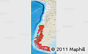 Flag Panoramic Map of Chile, shaded relief outside, flag centered