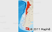 Flag Panoramic Map of Chile, shaded relief outside, flag aligned to the middle
