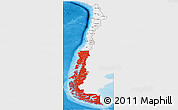 Flag Panoramic Map of Chile, single color outside, bathymetry sea, shaded relief sea, flag centered