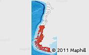 Flag Panoramic Map of Chile, single color outside, bathymetry sea, shaded relief sea