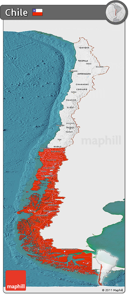 Flag Panoramic Map of Chile, single color outside, satellite sea