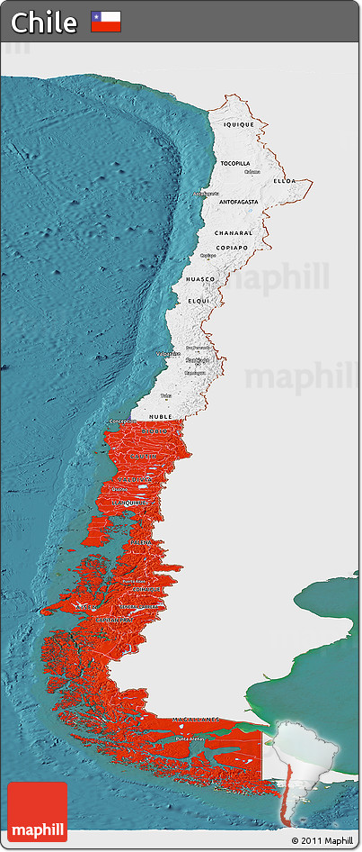 Flag Panoramic Map of Chile, single color outside, satellite sea