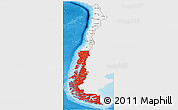 Flag Panoramic Map of Chile, single color outside, shaded relief sea, flag centered