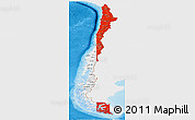 Flag Panoramic Map of Chile, single color outside, shaded relief sea, flag aligned to the middle