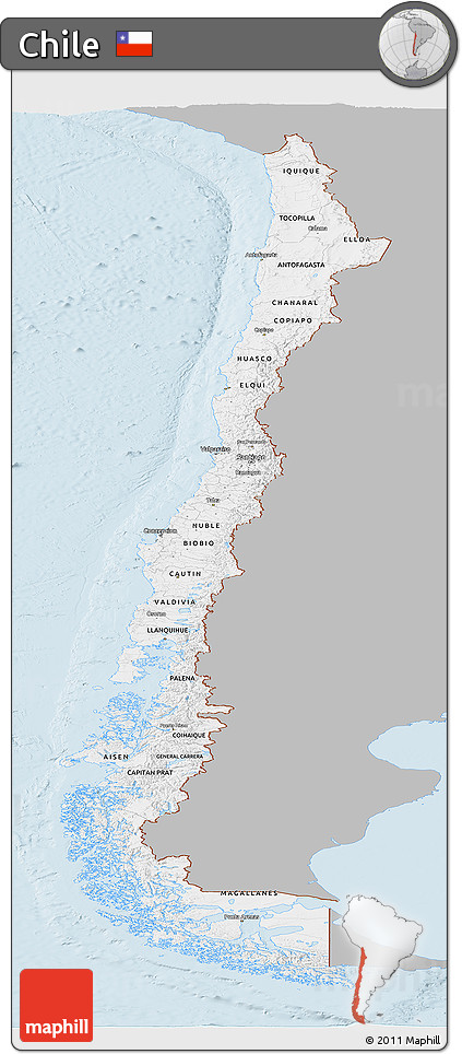Gray Panoramic Map of Chile, single color outside