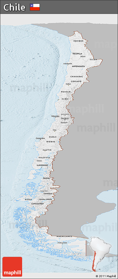 Gray Panoramic Map of Chile, single color outside