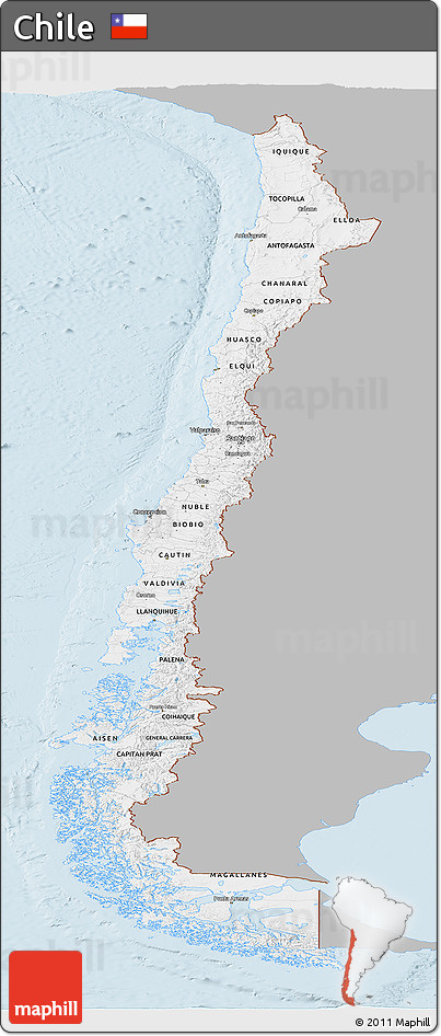 Gray Panoramic Map of Chile, single color outside