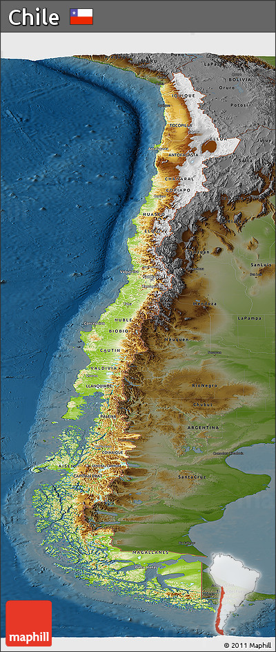 Physical Panoramic Map of Chile, darken