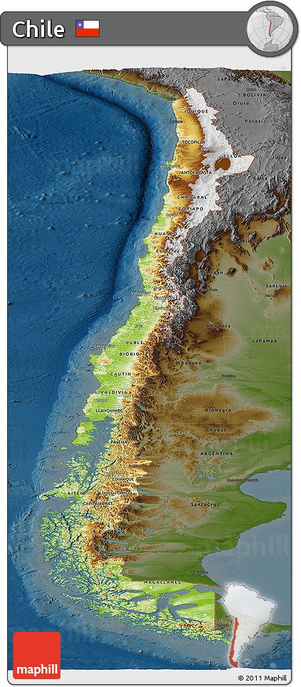 Physical Panoramic Map of Chile, darken