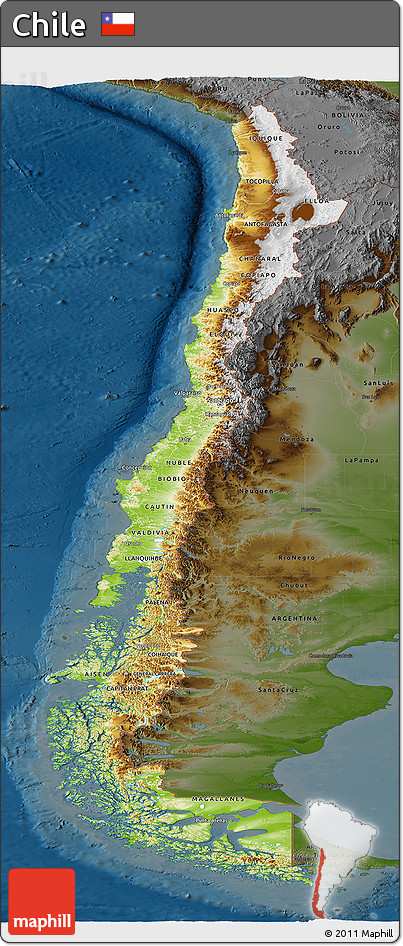 Physical Panoramic Map of Chile, darken