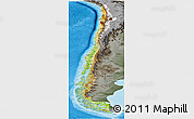 Physical Panoramic Map of Chile, darken, semi-desaturated, land only