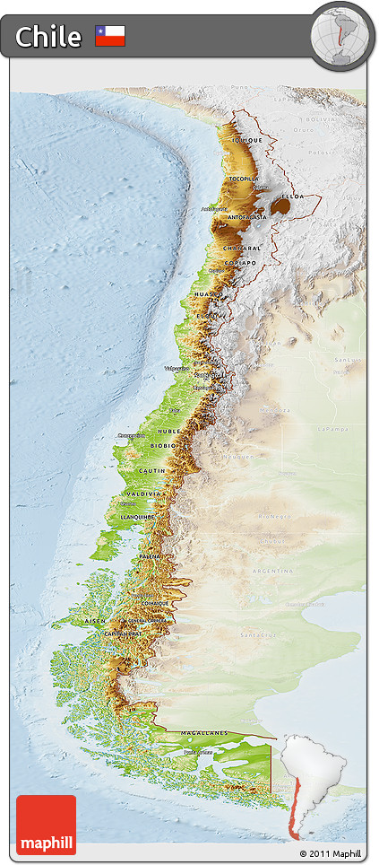 Physical Panoramic Map of Chile, lighten