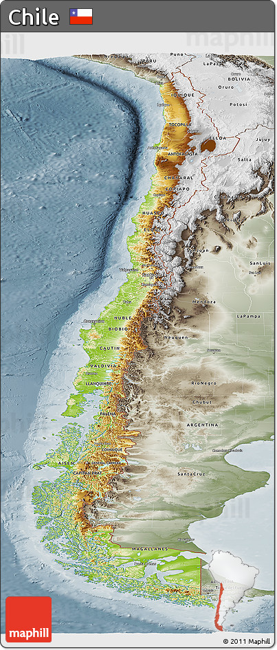 Physical Panoramic Map of Chile, semi-desaturated
