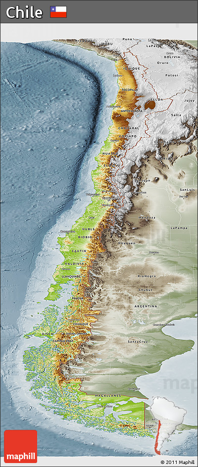 Physical Panoramic Map of Chile, semi-desaturated