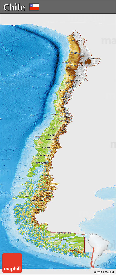 Physical Panoramic Map of Chile, single color outside