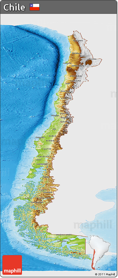 Physical Panoramic Map of Chile, single color outside