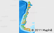 Political Panoramic Map of Chile, single color outside, bathymetry sea