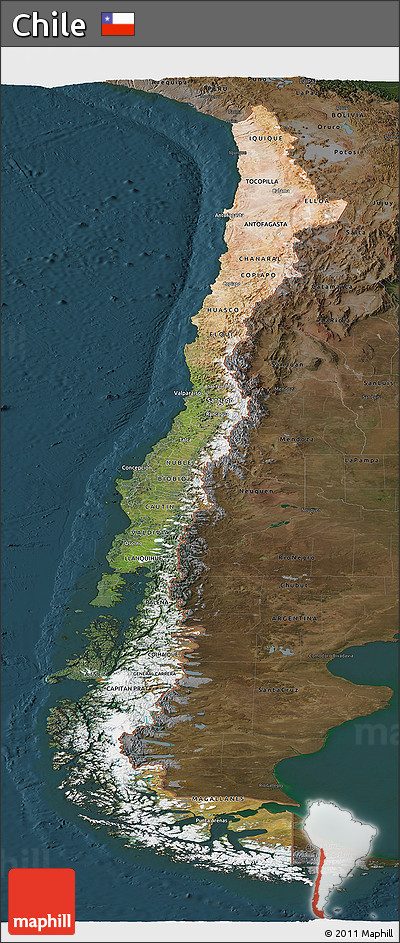Satellite Panoramic Map of Chile, darken