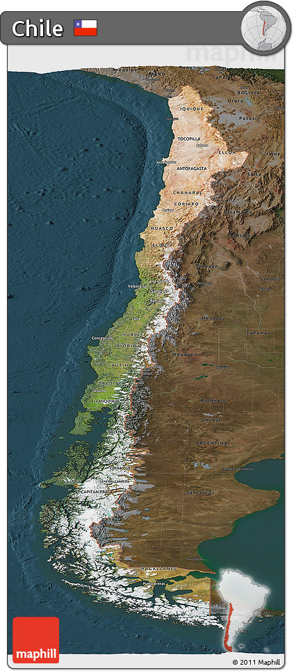 Satellite Panoramic Map of Chile, darken