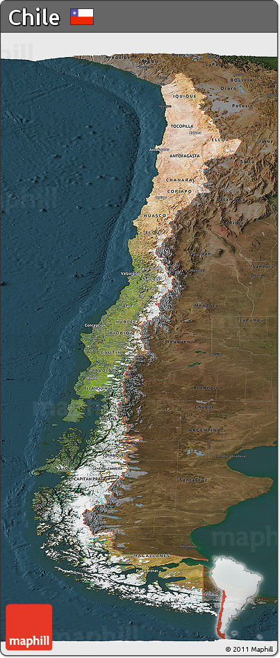 Satellite Panoramic Map of Chile, darken
